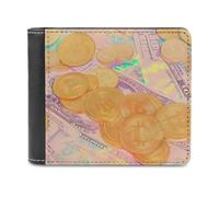 Bitcoin and U.S. Dollars Bi-fold Men's Wallets with 6 Card Slots Slim Travel Purse Leather Money Clip