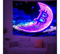 Bitcoin Blacklight Tapestry, UV Reactive Glow in the Dark Neon Cyber Futuristic Moon Wall Hanging for Bedroom, Living Room Decor, 76x100cm cvhA3662