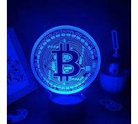 Bitcoin BTC 3D LED Glow Light with Removable 7 Colors Base, Bedroom Decor Lamp, Night Light for Christmas Birthday Room Decor Back To School USB Adjustable Brightness(Black Base)