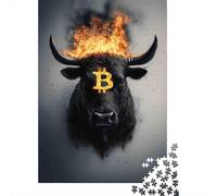 Bitcoin Bull Fire 1000 Pieces Jigsaw Puzzle Stressful Workers Anxiety Relief Cognitive Training Home Leisure 52x38cm/1000pcs