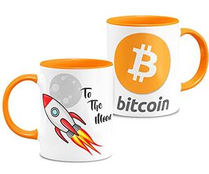 Bitcoin Cryptocurrency Mug Orange to The Moon Breakfast Cup White Ceramic 11oz Original Gifts (Bitcoin-Orange)