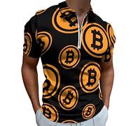 Bitcoin Logo Men's Golf Polo Shirt Short Sleeve Casual Collared Athletic Slim Fit Tee