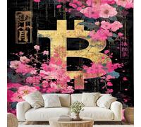 Bitcoin Oriental Flower Leaves Mural Chinese Calligraphy Self-Adhesive Wallpaper 100x70 cm Modern Art Canvas Wall Paper for Bedroom Living Room Wall Mural Removable Stickers Dv206y