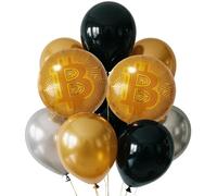 Bitcoin Party Decorations Kit - 17PCS Gold Black Silver Crypto Balloons | 18in BTC Foil 12in Metallic Latex | Unique Digital Currency Themed Supplies for Men's Birthday Tech Events