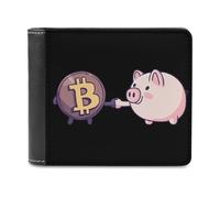 Bitcoin Pigs Leather Men's Bifold Wallet Minimalist Credit Card Holder Simple Coin Purse with Hidden Slots