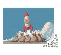 Bitcoin Rocket Launch Jigsaw Puzzle for Adults, 1000 Pieces, 38x26cm/1000pcs; A Calm After-work Activity; White Card Pieces with Reduced Dust