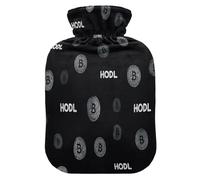 Bitcoin Sign HODL Black Water Bottle for hot Water with Soft Cover, 2L Water Bottle Bag for Tummy Warmer,Tummy Warmer,Bolsa para cólicos menstruales