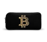 Bitcoin Symbol in Glitter Large Pencil Case Pouch Multifunctional Office Storage Pocket Makeup Bag with Zipper
