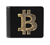 Bitcoin Symbol in Glitter Leather Men's Bifold Wallet Minimalist Credit Card Holder Simple Coin Purse with Hidden Slots