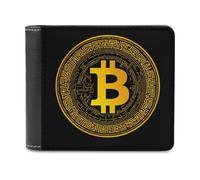 Bitcoin Symbol Leather Bifold Wallet for Men Slim Card Cases with 6 Slot Minimalist Purse Coin Clip