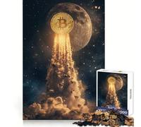 Bitcoin to The Moon 1000 Piece Jigsaw Puzzles for Adults Jigsaw Critical Think Mindful Escape Firm Fit Ideal Xmas Gift (38x52cm)