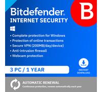 Bitdefender Internet Security 2025 | 3 PC | 1 Year | Windows 11, 10, 8, 7 | UK Edition