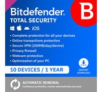 Bitdefender Total Security 2025, Multi Device 10 Devices 1 Year