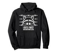 Bite First Questions Later, Cute Raccoon Behind Barbed Wire Pullover Hoodie