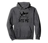 Bite Me: Fierce Shark Attack for Ocean Enthusiasts Pullover Hoodie, Adult Unisex, Dark Heather Grey, XXL