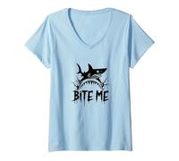Bite Me: Fierce Shark Attack for Ocean Enthusiasts V-Neck T-Shirt, Women, Baby Blue, XXL