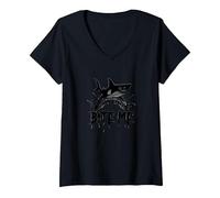 Bite Me: Fierce Shark Attack for Ocean Enthusiasts V-Neck T-Shirt, Women, Black, XXL