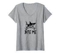 Bite Me: Fierce Shark Attack for Ocean Enthusiasts V-Neck T-Shirt, Women, Heather Grey, S