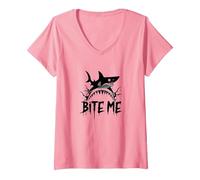 Bite Me: Fierce Shark Attack for Ocean Enthusiasts V-Neck T-Shirt, Women, Pink, XXL