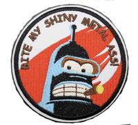 Bite My Shiny Metal Ass! Futurama Bender Robot Comedy Animated TV Show 3.2" Iron On Embroidered Patch for Clothing