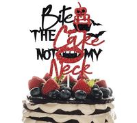 Bite the Cake Not My Neck Cake Topper, Have A Bite Decorations, Vampire Zombie Killer Birthday Decoration, Halloween Horror Birthday Party Decorations Black & Red Glitter