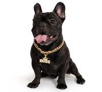 BiteKing Gold Dog Chain Collar, 18K Cuban Link Strong Metal Collar for Small and Medium Dogs