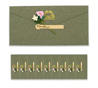 BITEYI 10pcs Fancy Envelopes with Greeting Cards Handmade Dried Flowers and Stickers,Vintage Kraft Paper Envelopes with Postcards (DarkGreen)