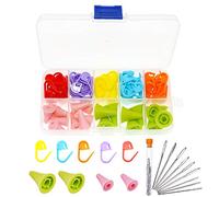 BITEYI 50 Pieces Knitting Crochet Locking Stitch Markers and 20 Pieces 2 Sizes Needles Point Protectors 9 Pieces 3 Sizes Large-Eye Blunt Needles Set