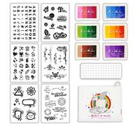 BITEYI Clear Stamps Set,with 6pcs Silicone Clear Stamps,1pcs Acrylic Stamp Block 6pcs Colors Ink Pads and 1pcs Storage Bag,for Card Making Diary Decoration and DIY Scrapbooking (CSS1)