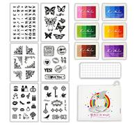 BITEYI Clear Stamps Set,with 6pcs Silicone Clear Stamps,1pcs Acrylic Stamp Block 6pcs Colors Ink Pads and 1pcs Storage Bag,for Card Making Diary Decoration and DIY Scrapbooking (CSS4)