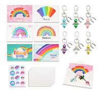 BITEYI Thank You Card Keychain set,6 Greeting Cards with Envelopes 6 Keyring 12 Sticker 12 Handmade Flowers,Gifts of Thanks for Colleagues Teachers Parents Friends (Rainbow)