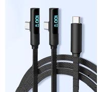 BITHAI 90 Degree USB C to USB C 100W LED Display Cable With QC 3.0 20V/5A Fast Charging, Built-in E-marker Chip Braided Nylon Flat (1.2m+1.2m)