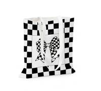 BitKan Black and White Checkered Canvas Tote Bag with Inner Pocket, Black & White Plaid Bow Themed Pattern Canvas Tote Bags for Work Travel Nurse Teacher Boss Lady