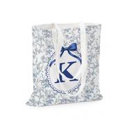 BitKan Chinoiserie Monogrammed Canvas Tote Bag with Inner Pocket, Blue Bow with Intial K Canvas Tote Bags for Work Travel Nurse Teacher, K Initial Gifts for Women/Men/Girls, K Monogram Gifts
