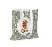 BitKan Golden Doodle Canvas Tote Bag with Inner Pocket, Sage Green Floral Golden Doodle Pattern Canvas Tote Bags for Work Travel Nurse Teacher, Goldendoodle Themed Gifts Women