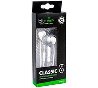 Bitmore Classic In-Ear canal Headphone with In Line Microphone, Pause Control and Spare Gels - White