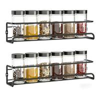 Bitone Spice Racks Organiser,2 Tier Hanging Stainless Steel Spice Racks Wall Mounted,with Adhesive Stickers and Screws Kitchen Pantry Shelf for Spices and Condiments, Jars (Black)