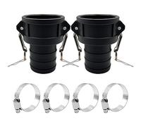 BITOTU 2PCS Camlock Fittings Poly Plastic C-100 1" Type C Standard Couplings Cam lock Fittings Polypropylene Cam Groove Fitting Female Camlock with a Hose Shank with 4 PCS Hose Clamps
