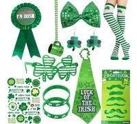 BITOWO St Patricks Day Fancy Dress Outfits Accessories St Patricks Day Glasses Badge Tattoo Necklace Sticker Shamrock Glasses Ireland Green Irish Fancy Dress for Paddys Day Accessories