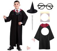 BITOWO Wizard Costume Kids 4-5 5-6 Year with Scarf Tie Wands Hat Glasses Cosplay World Book Day Magician Costume Girls Magic School Uniform Boy Wizard Fancy Dress Wizard Outfit Cape Cloak