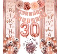 BITOYO 30th Birthday Decoration for Women, Rose Gold Balloons, Banners, Curtain & Confetti Pack