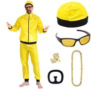 BITOYO 90s Rapper Celebrity Ali g Costume Adults Set Yellow Shell Suit Hat Black Goatee Dollar Ring Sunglasses Gold Necklace for Fancy Dress Funny Halloween Christmas Carnival Stag Do Disco (XL)