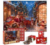 BITOYO Advent Calendar 2024 Christmas Jigsaw Puzzle, 24 Boxes 1008 Pieces Holiday Puzzle, Santa Jigsaw Puzzles, Christmas Countdown Puzzle Toy, Gifts for Kids Teens Adults, Home Fireplace Decoration