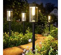 BITPOTT Solar Lights for Outdoor Garden, 6 Pack Retro Style, Warm White, Black, IP65 Waterproof, 6 LED Path Lights, 200 Lumen, 6.9 x 6.9 x 17 cm
