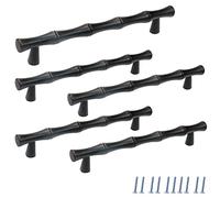 Bitray 5 Pack Cabinet Handles Bamboo Shape Kitchen Cupboard Dresser Closet Drawer Door Pulls, 5 Inch (128mm) Zinc Alloy Handle Cabinet Pull Handles (Black Red Ancient)