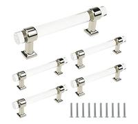 Bitray 5 Pack Crystal Cabinet Pulls Bathroom Drawer Pulls Clear Acrylic Pull Handles 3.8 inch Hole Spacing Solid Polished Chrome Kitchen Bedroom Pull Handles