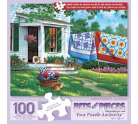 Bits and Pieces 100 Piece Puzzles for Adults - Calico Country - 100 Extra Large Pieces 15" x 19" Jigsaw Puzzles, Quilts Farm Spring, No 2 Pieces Alike