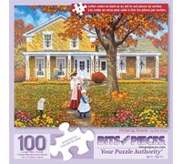 Bits and Pieces 100 Piece Puzzles for Adults - Helping Hands - 100 Extra Large Pieces 15" x 19" Jigsaw Puzzles, Fall Leaves Mother Daughter Autumn, No 2 Pieces Alike