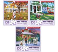 Bits and Pieces 100 Piece Puzzles for Adults - John Sloane 3-Pack - 100 Extra Large Pieces 15" x 19" Jigsaw Puzzles, Rustic Country Americana, No 2 Pieces Alike