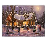 Bits and Pieces - 1000 Piece Glow in the Dark Puzzle - Family Traditions by Artist Geno Peoples - Winter Christmas Cabin - Holiday - 1000 pc Glow Jigsaw